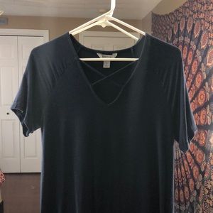 Cute dark blue front cross shirt